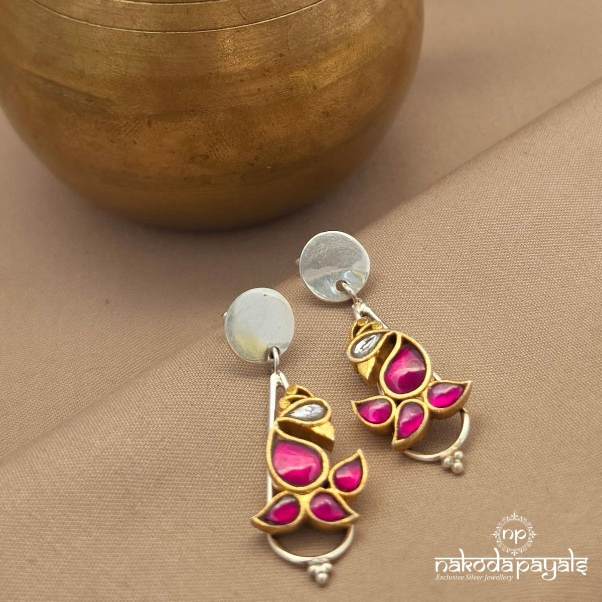 Pink Kundan Peacock Dual Tone Chandbali (C4267)