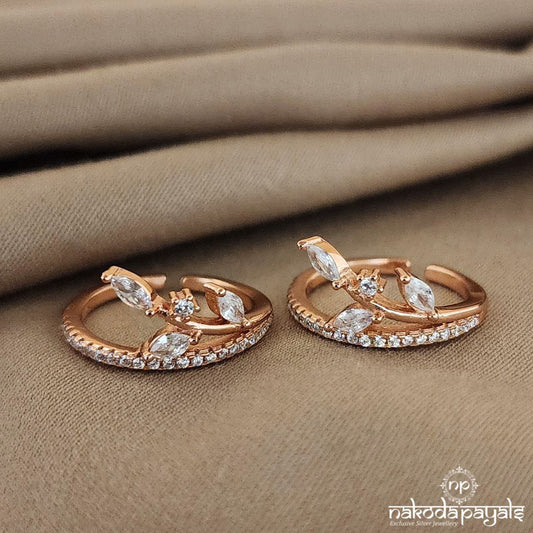 White Leafy Rose Gold Toerings (T4387)