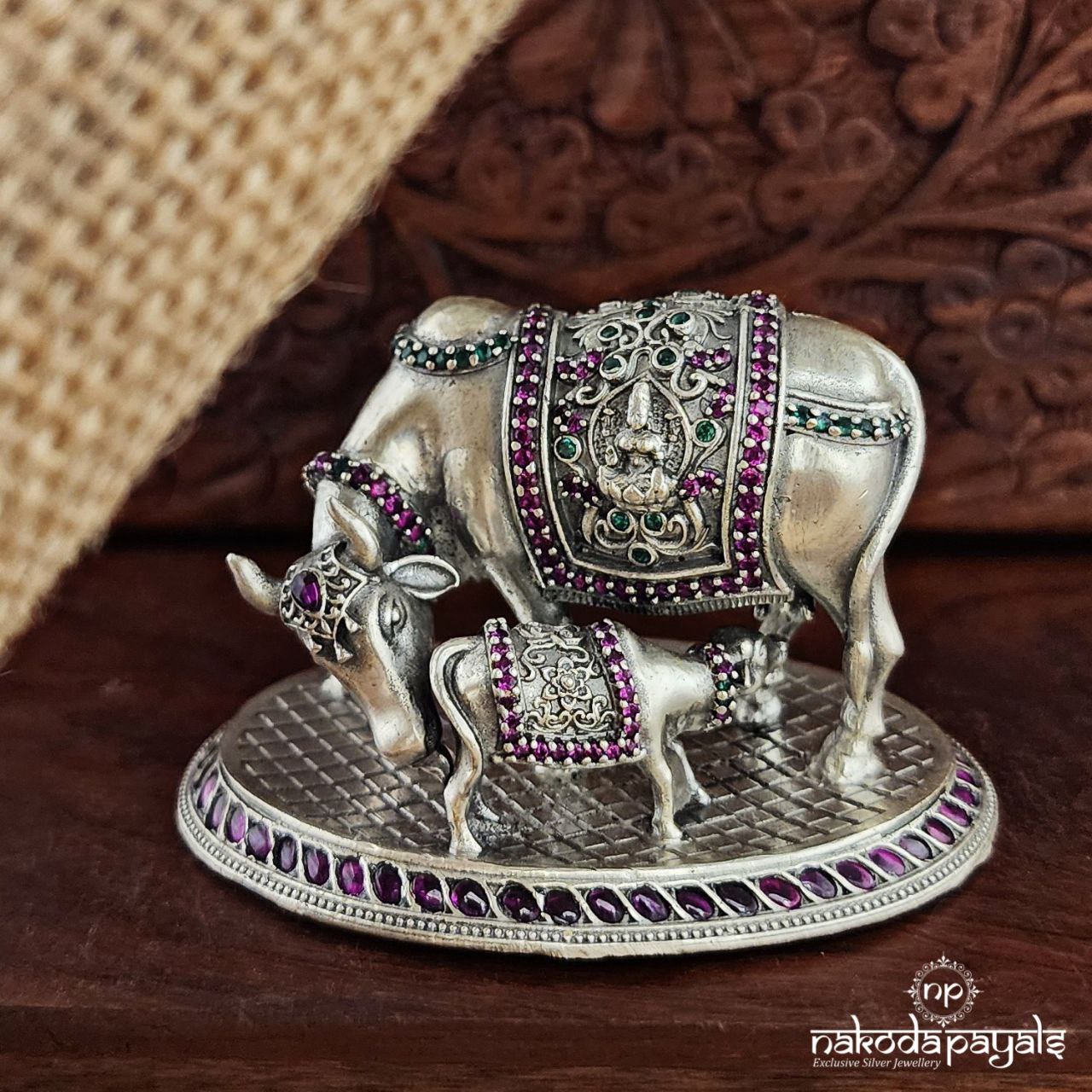 Oxidised Cow & Calf Idol  (Aa1907)