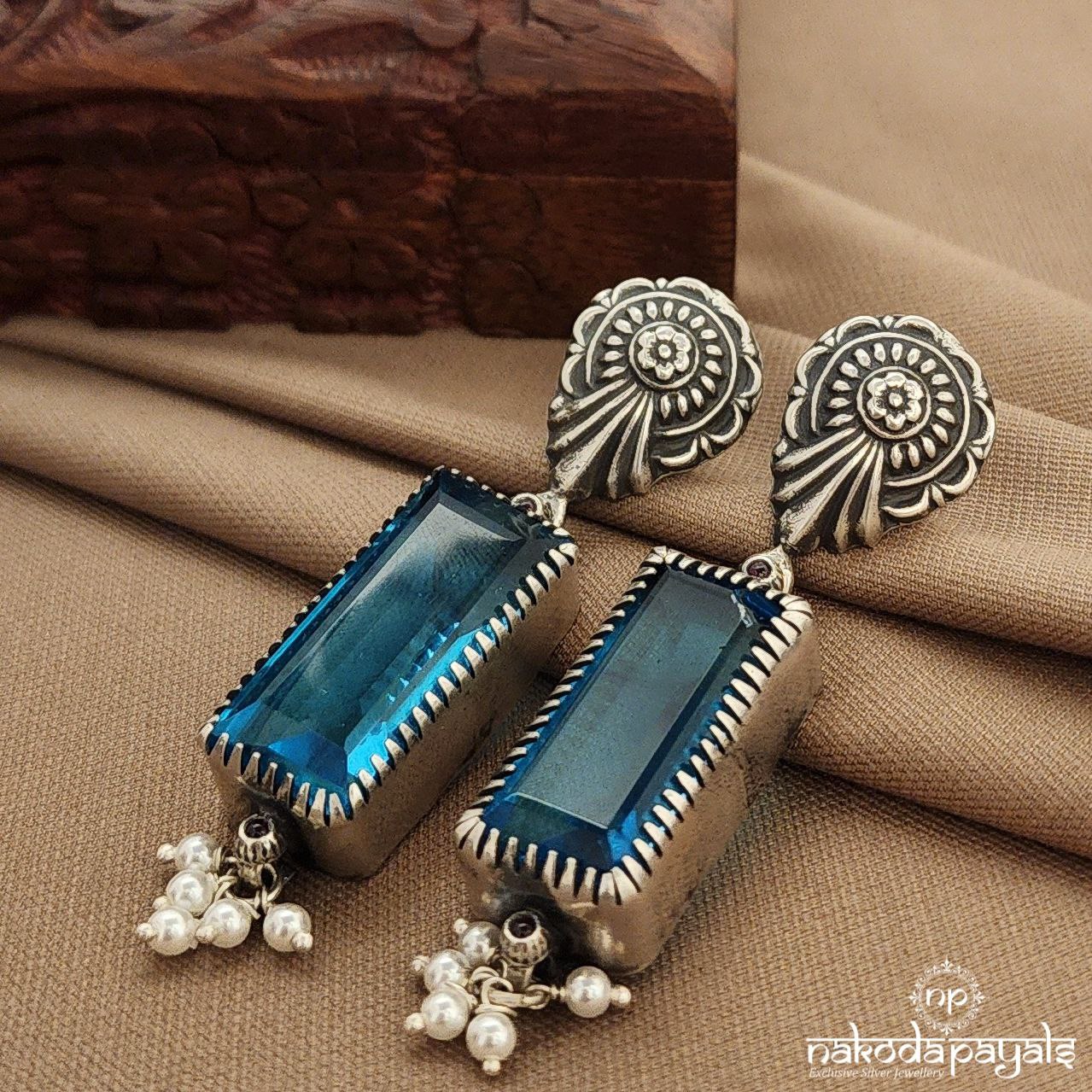 Rectangular Blue Earrings (C3851)