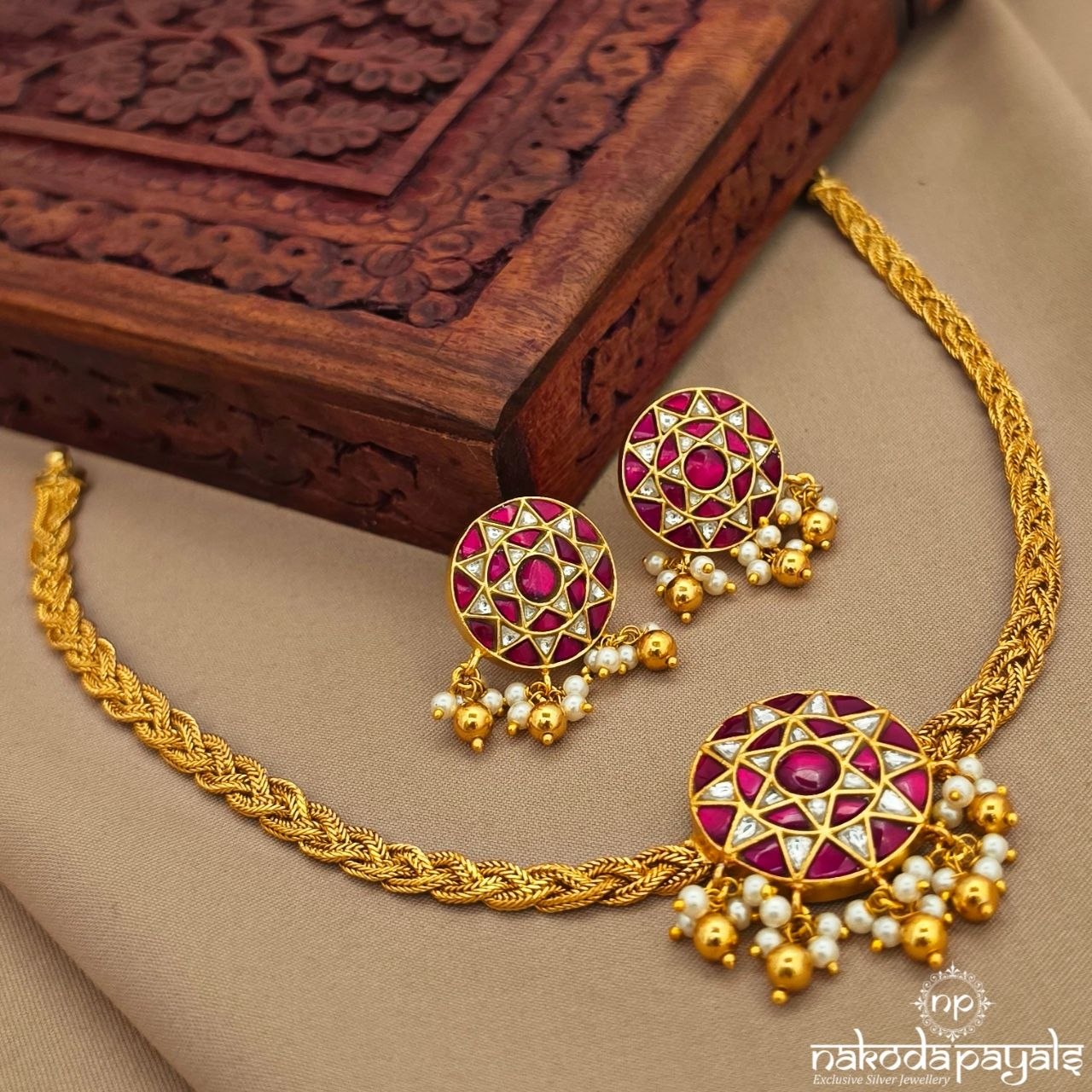 Braided Kundan Neckpiece With Earrings (Gn10371)