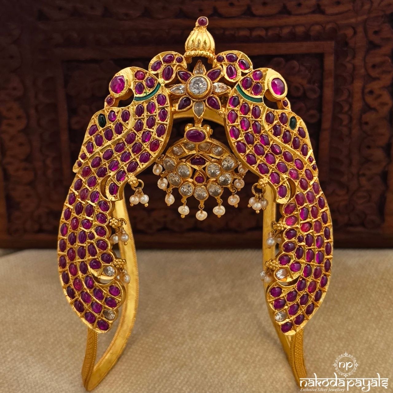 Twin Peacock Floral Pearl Armlet (Ha0159)