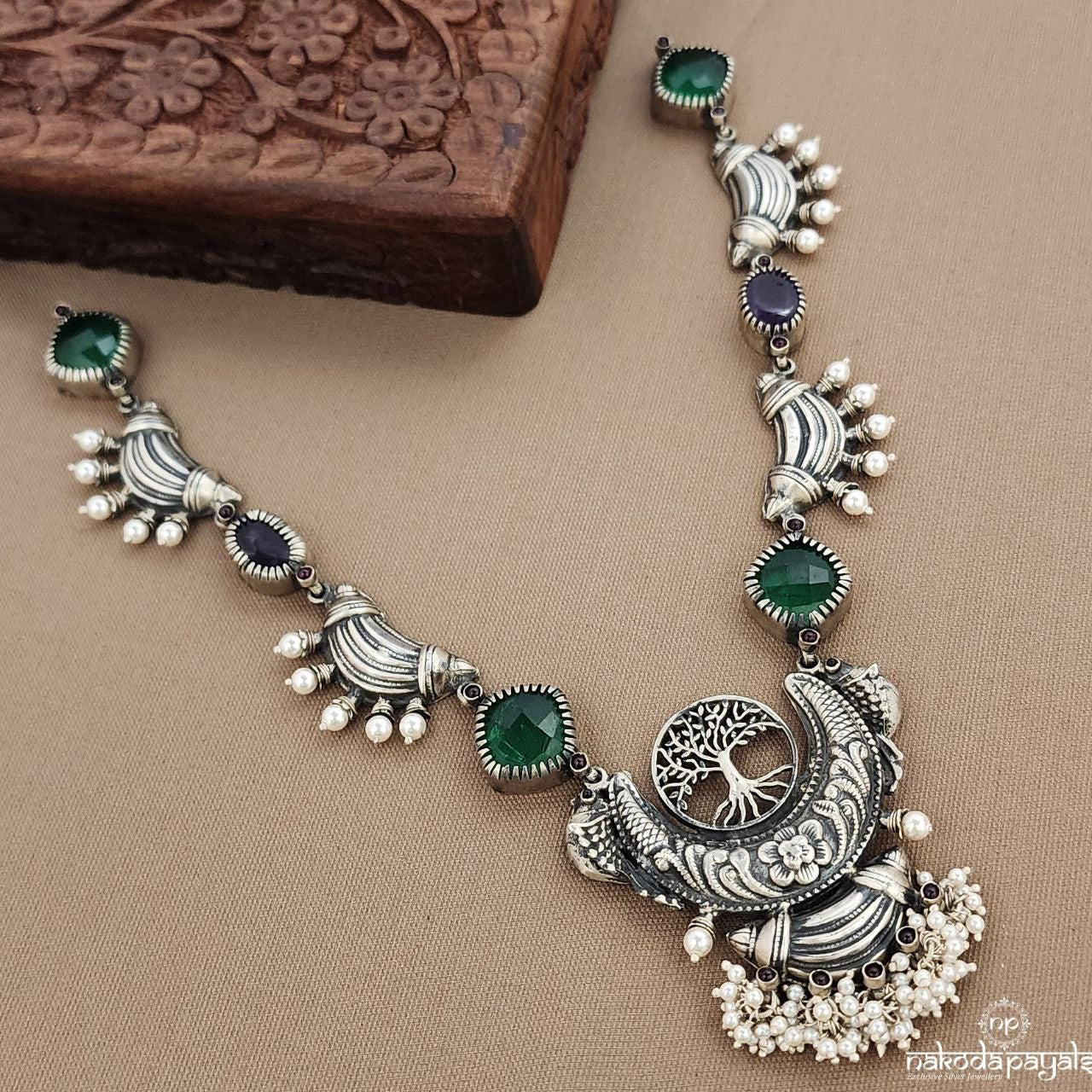 Half Moon Pearled Drop Neckpiece (N11169)