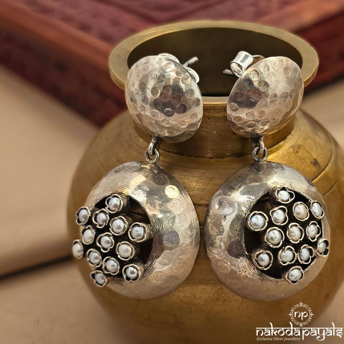 Adorable Pearly Oxidised Chandbali (C3997)