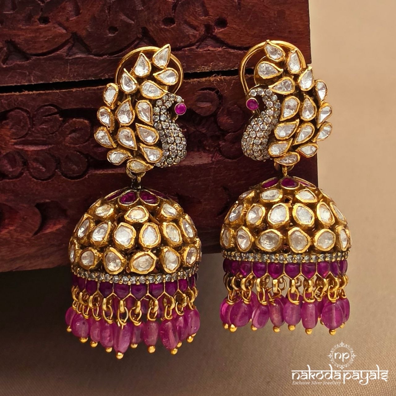 Embracing  Peacock  Moissanite Jhumka (Ge11010)