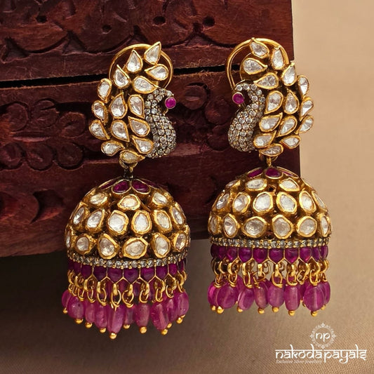 Embracing  Peacock  Moissanite Jhumka (Ge11010)