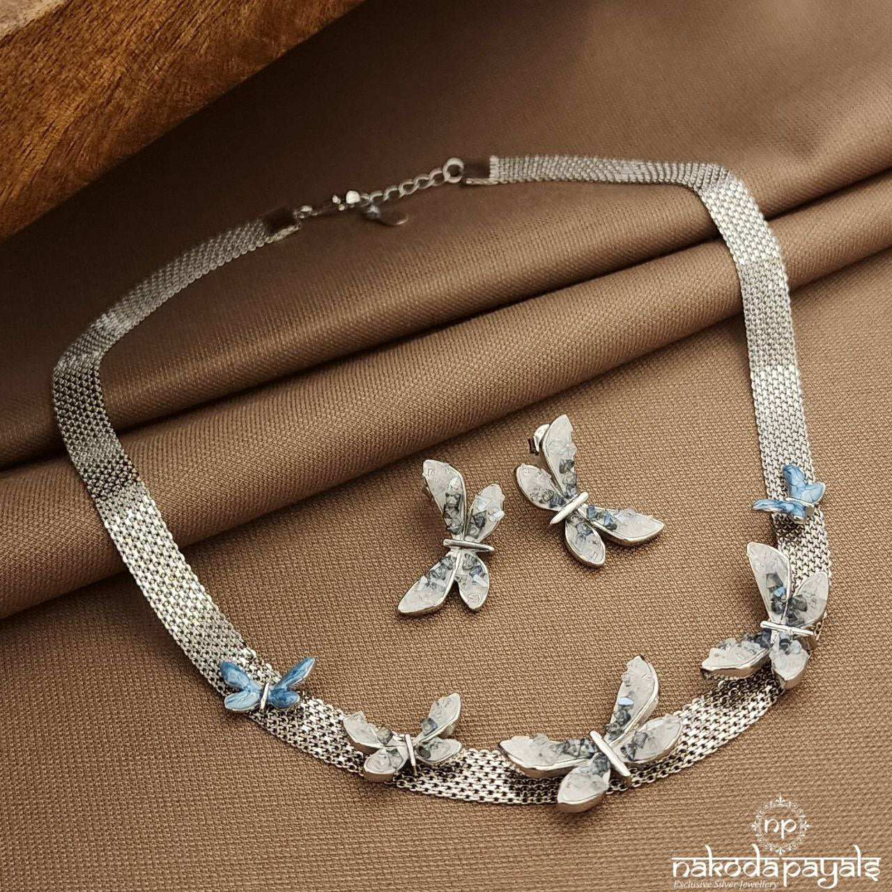 Blue Butterfly Neckpiece With Earrings (St3829)