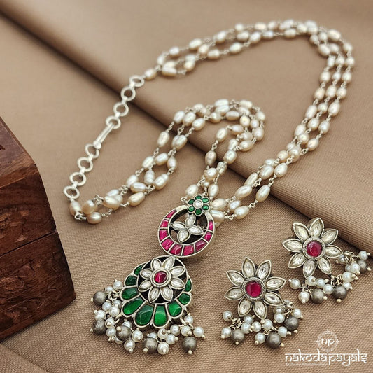 Pearled Kundan Neckpiece With Earrings (N11257)