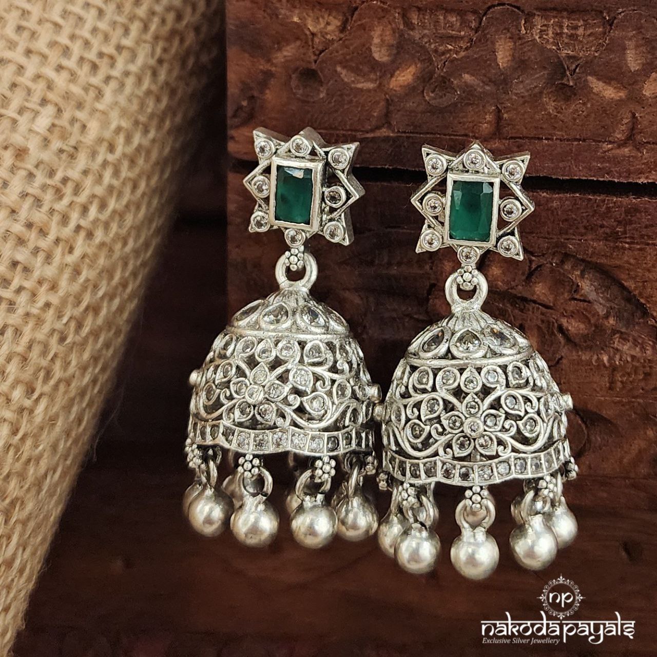 Rectangular Green Jhumka (J1371)