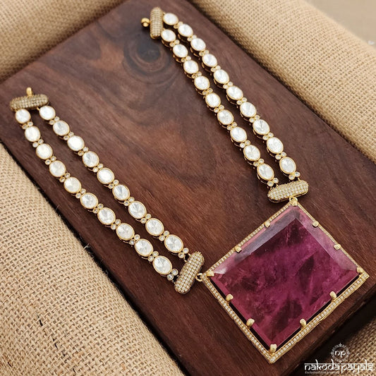 Rectangular Pink Moissanite Neckpiece  (Gn9025)