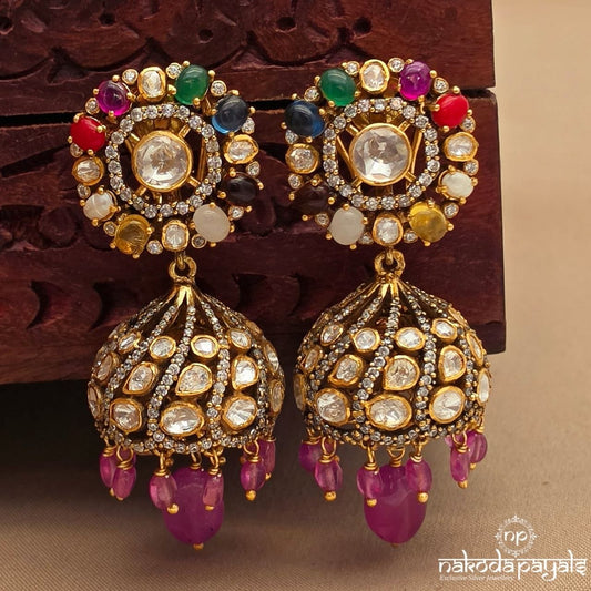 Navaratna Moissanite Jhumka (Ge11011)