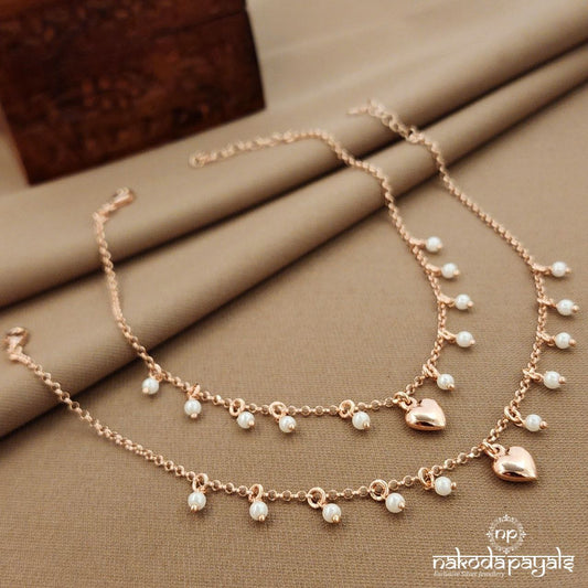 Rose Gold Pearled Drop Anklets (A6720)