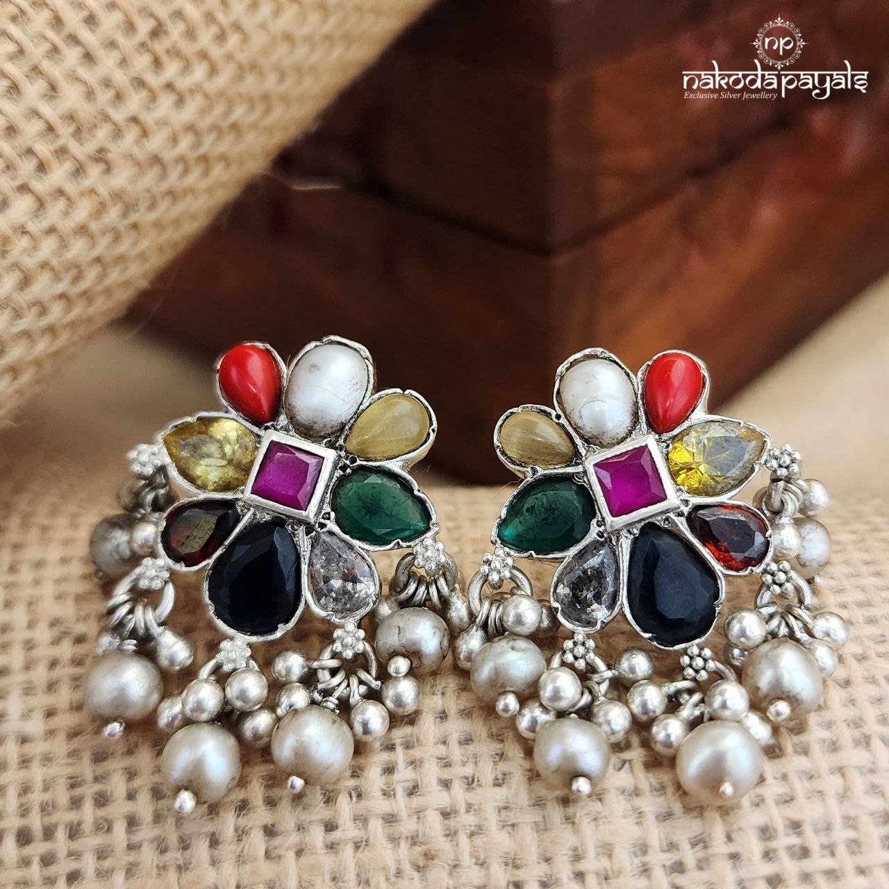 Navratna Pearl Drop Studs (C1930)
