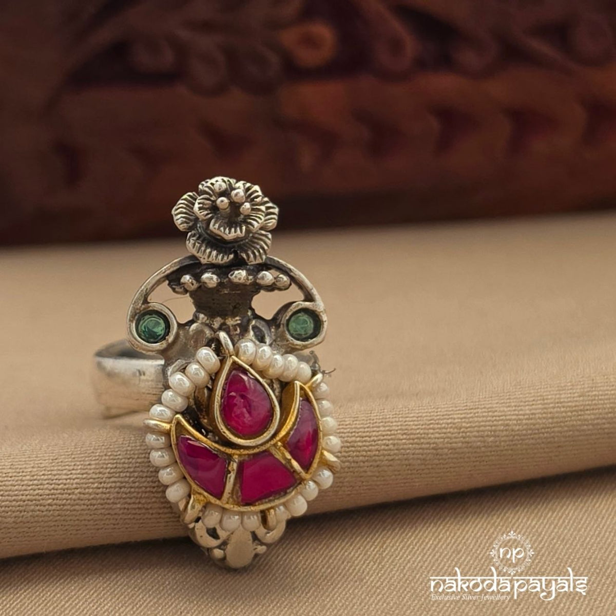 Floral Kundan Finger Ring (F3046)