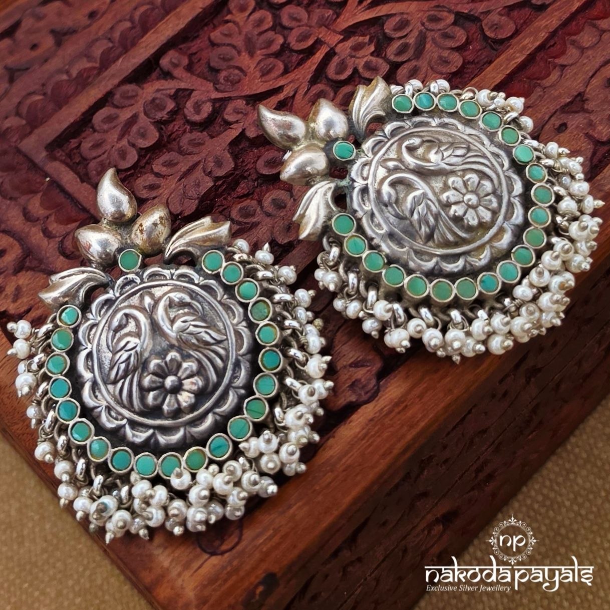 Twin Peacock Floral Pearl Studs (S4202)