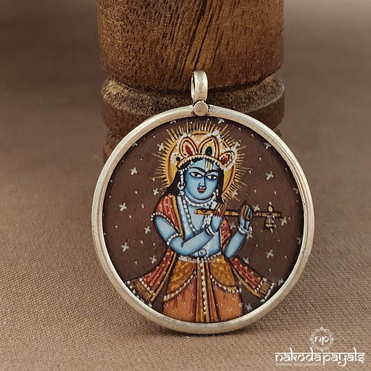 Circular Krishna Painted Pendant (P2489)