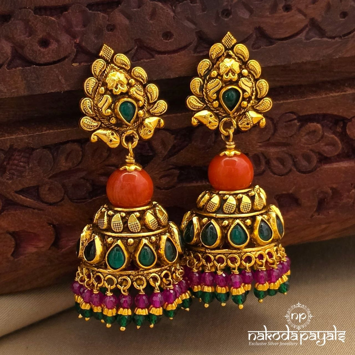 Green Drop Coral Jhumka (Ge11480)