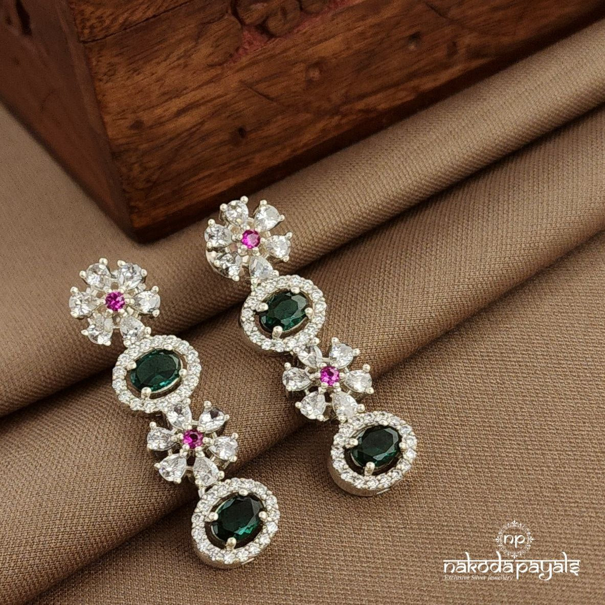 Green Oval CZ  Earrings (C3797)