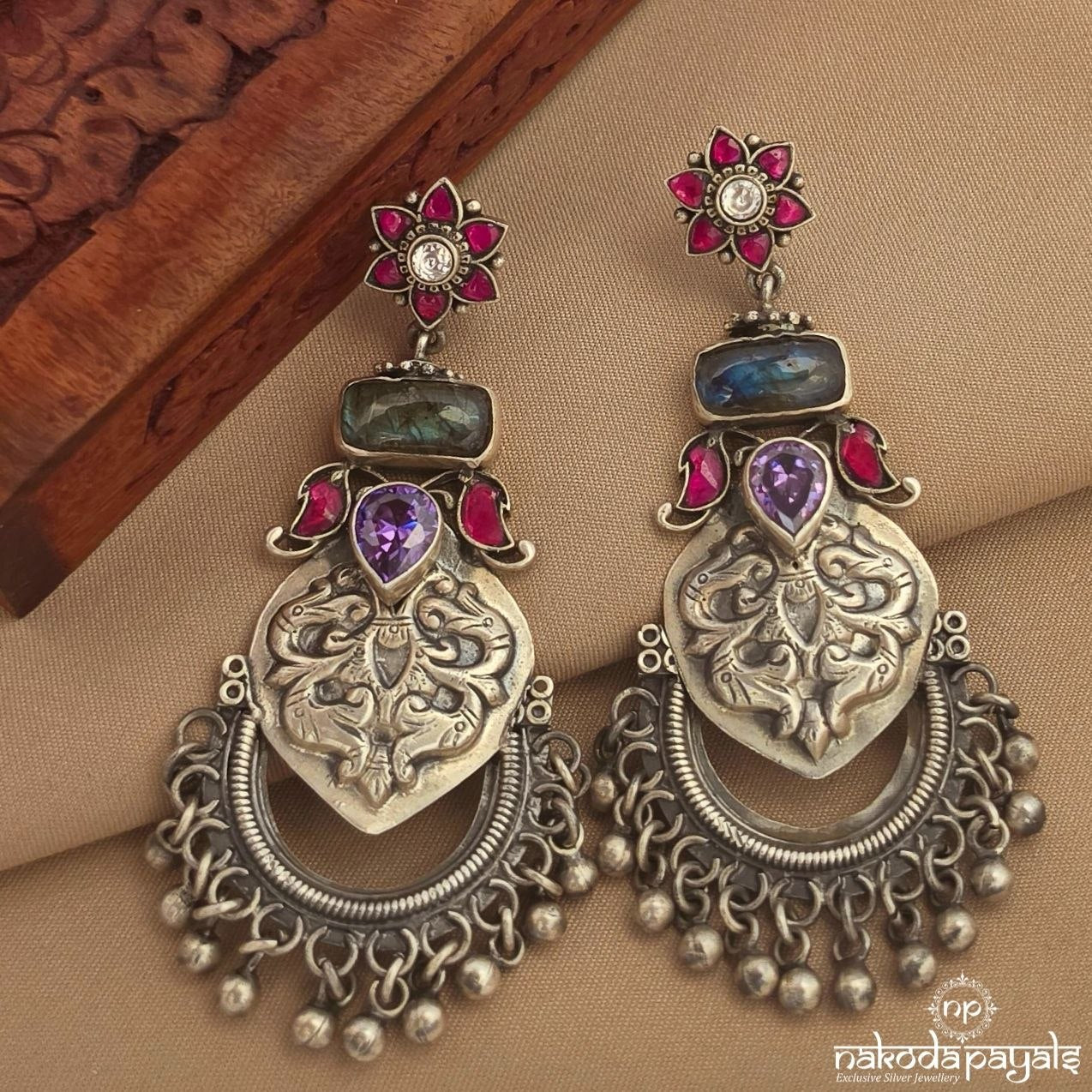 Oxidised Kundan Chandbali (C4111)