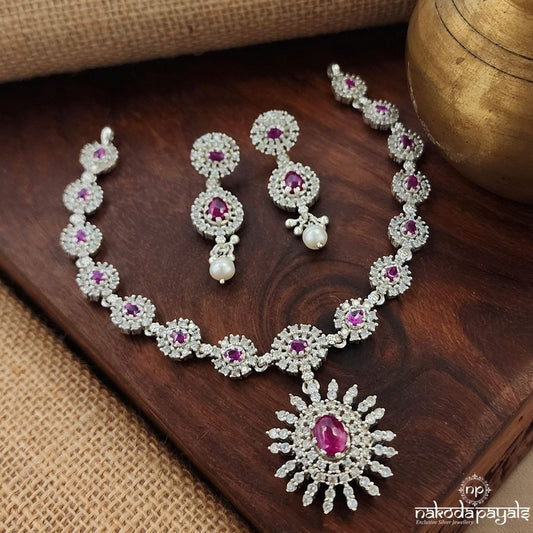 Sparkling Pink Neckpiece With Earrings  (N10733)