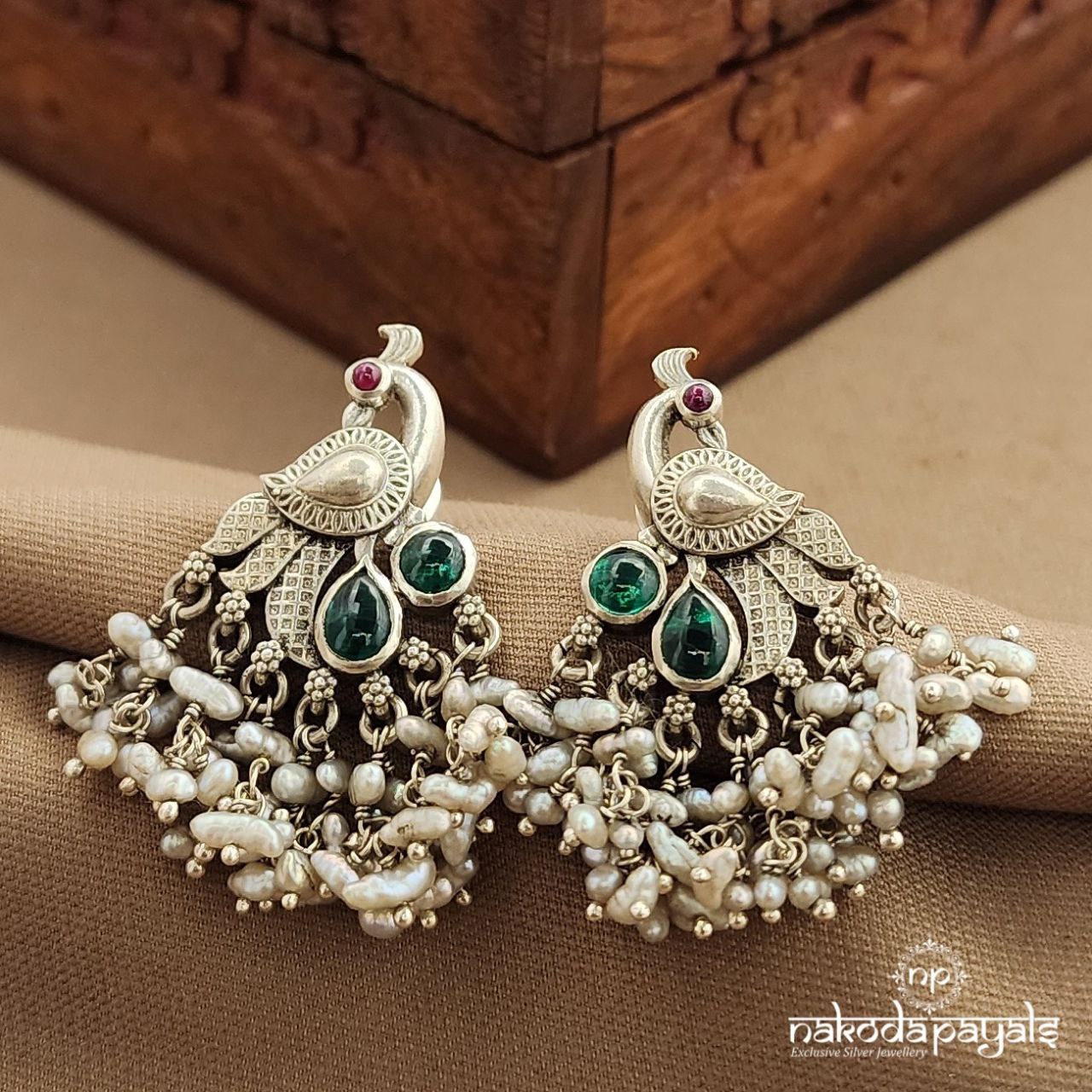 Greenish Peacock Guttapusalu Studs (S3734)