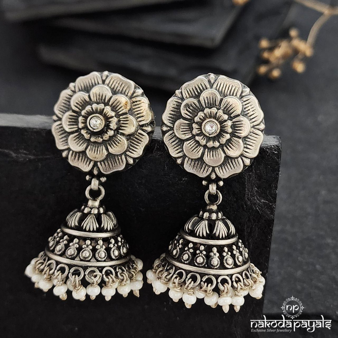 Big Flower Pearled Drop Jhumka (J1105)
