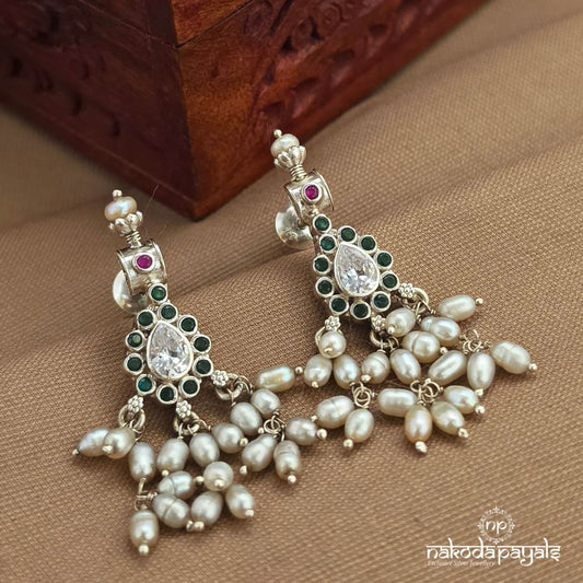 Pearled Drop Green Earrings (C3946)