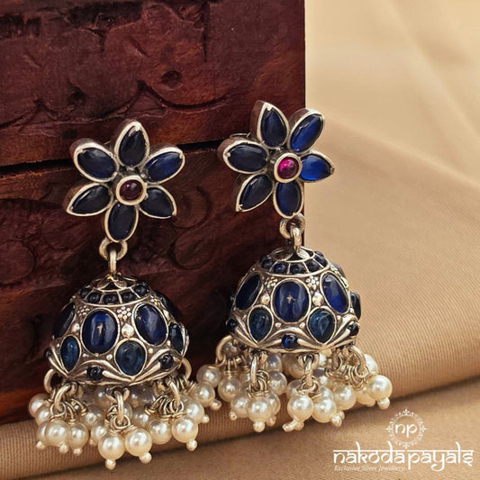 Blue Floral Drops Jhumka (J1647)