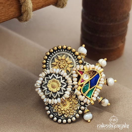Kundan Pearled Bird Finger Ring (F2866)