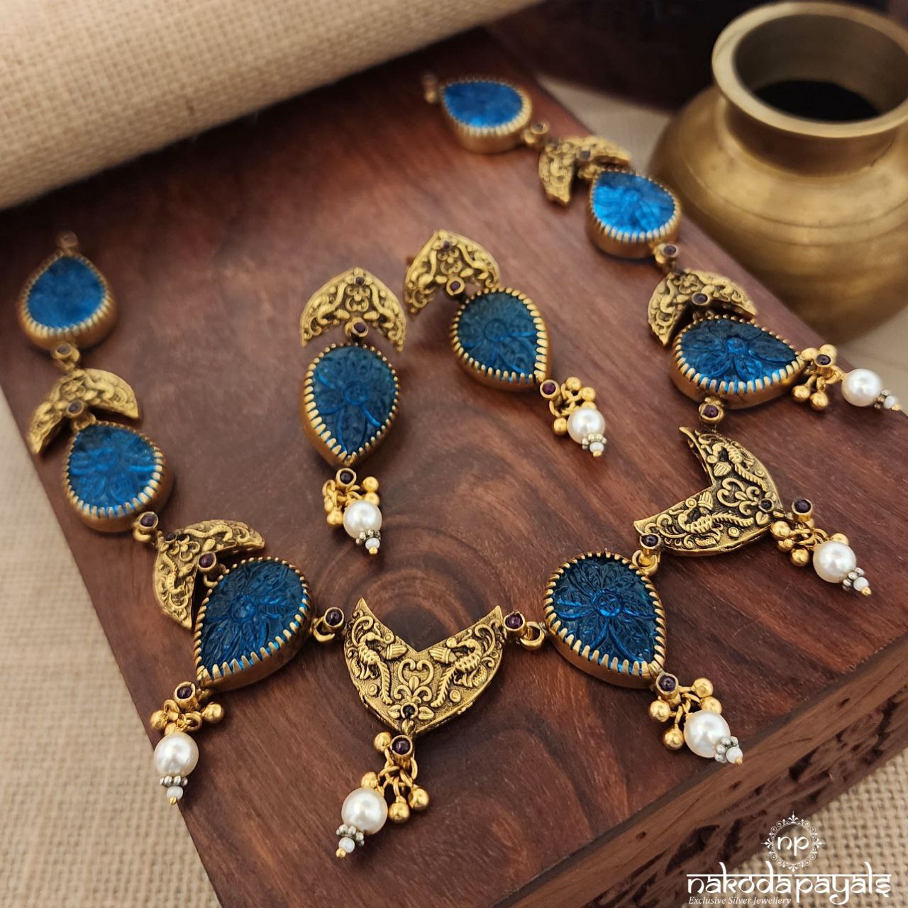Blue Drop Neckpiece With Earrings (Gn8994)