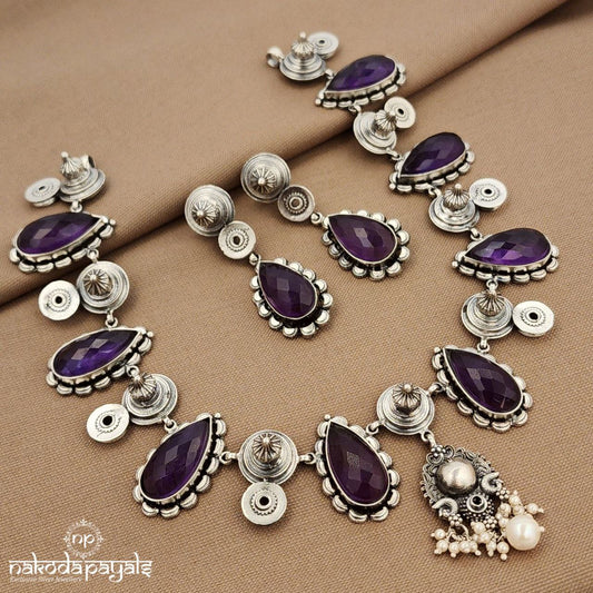 Elegant Amethyst Neckpiece With Earrings (N11351)