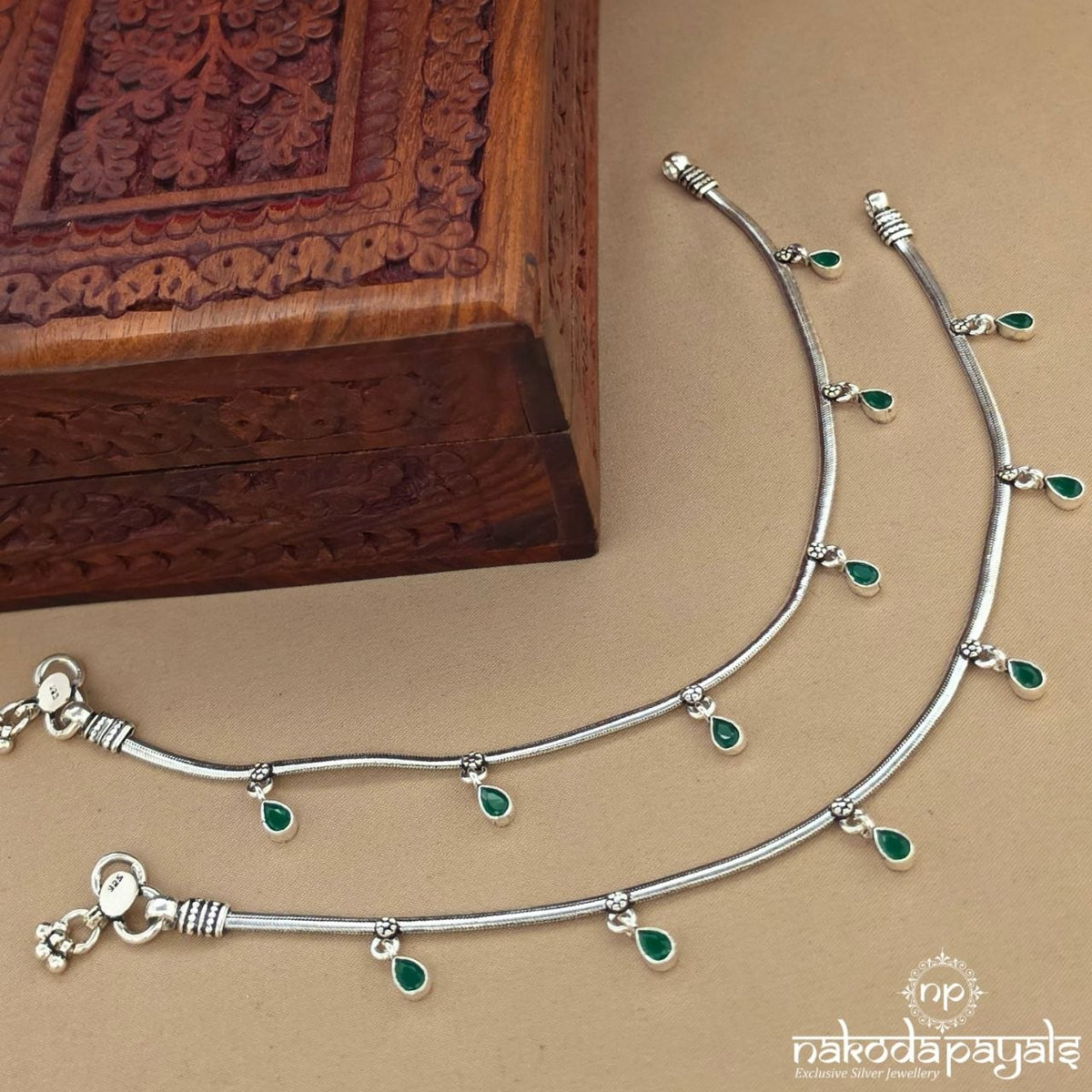 FLAT Chain Green Drops Anklets (A7134)