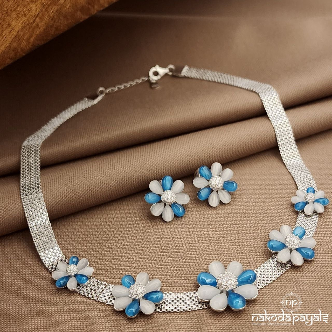 Blue CZ Neckpiece With Earrings (St3833)