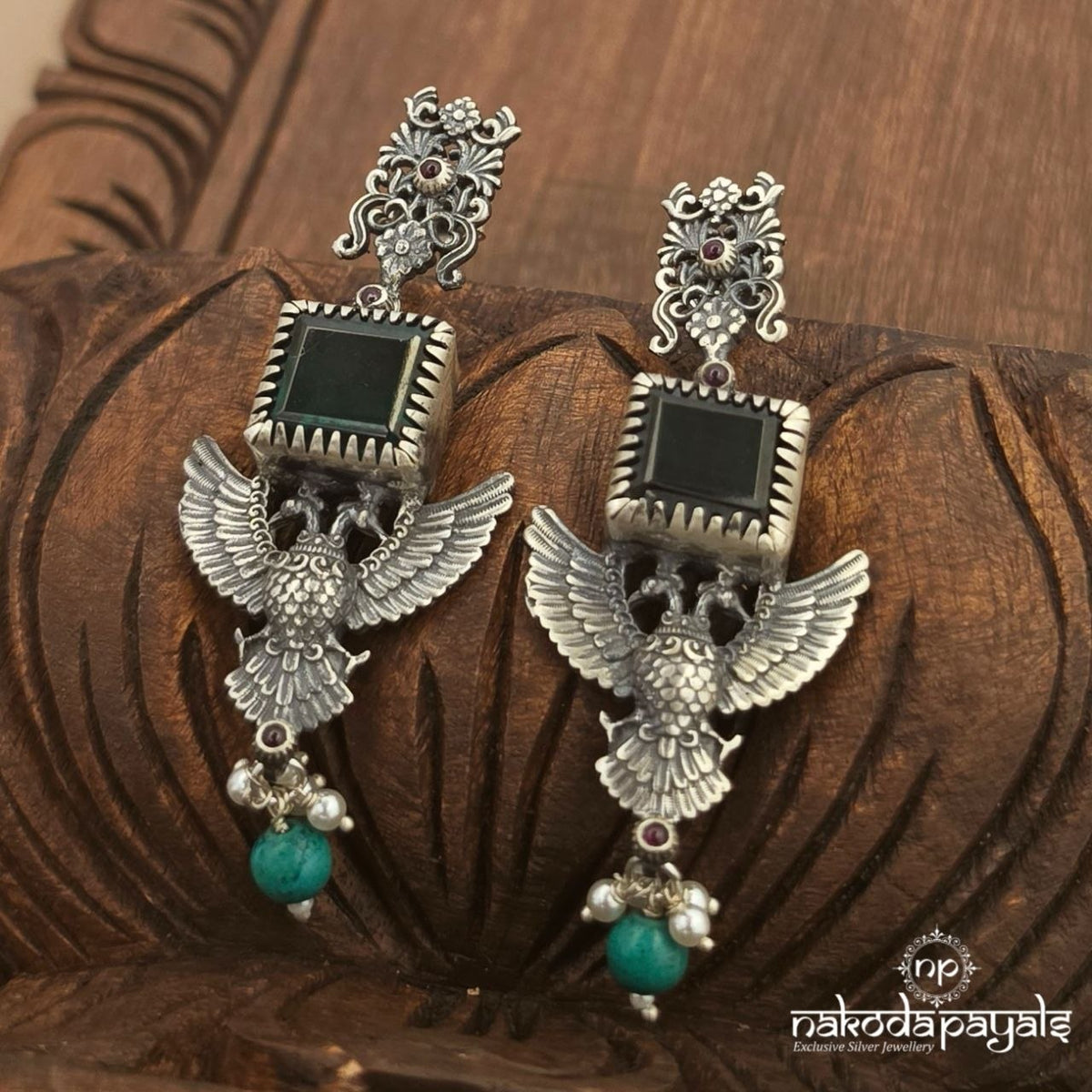 Sqaurish Green Gandaberunda Chandbali (C4320)