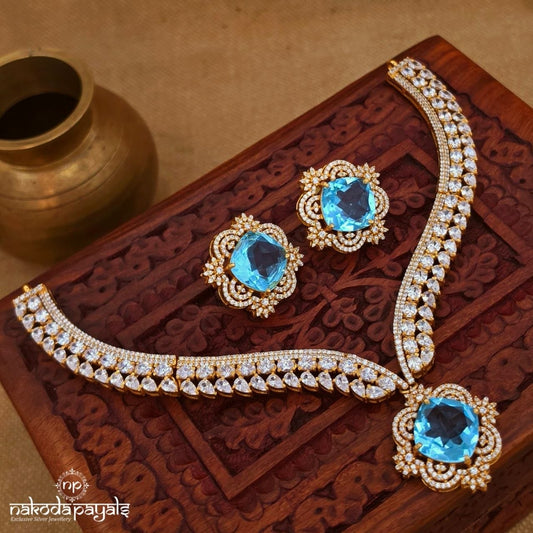 Mesmerizing Bluish Neckpiece With Earrings (Gn10703)