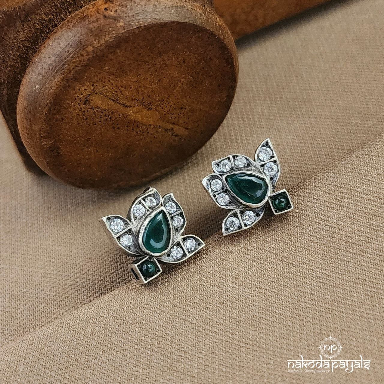 Green Dot Lotus Studs (S3679)