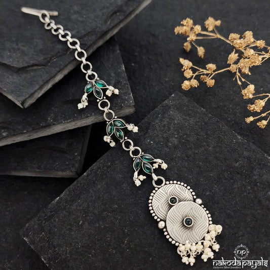 Green Pearled Drop Maang Tikka (M0393)