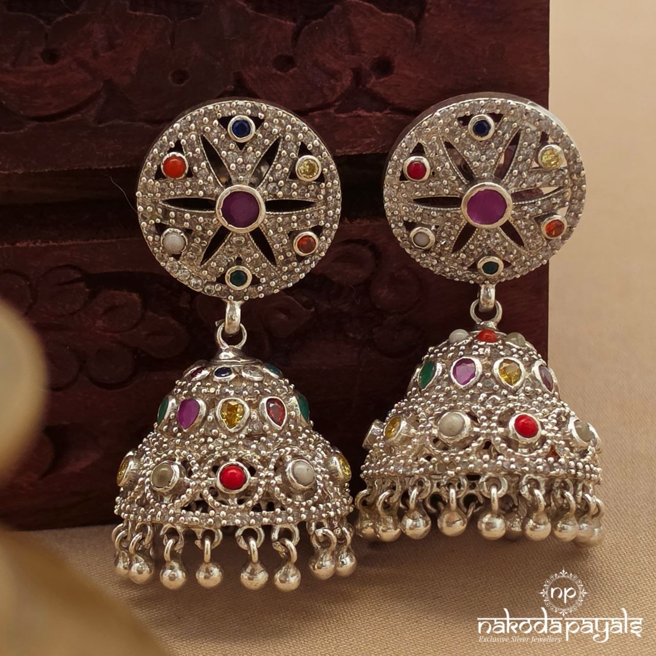 Circular Navaratna Jhumka (J1776)