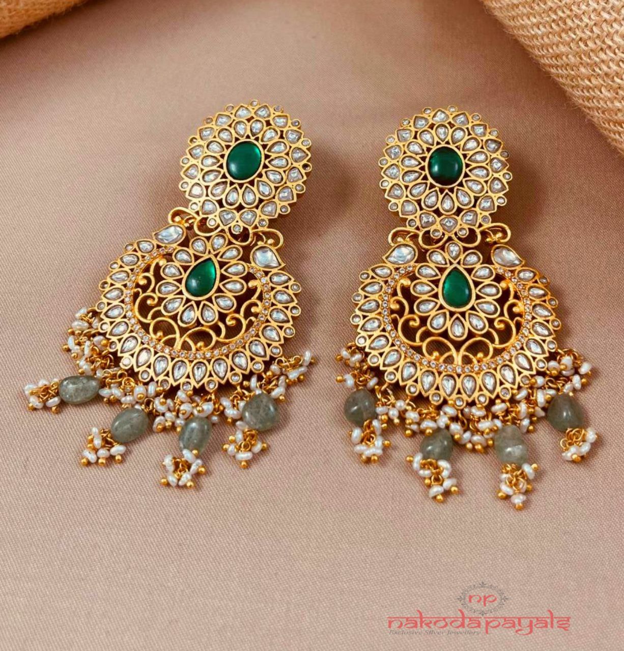 Emerald Green Drop Chandbali (Ge8774)