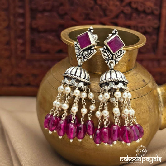 Pink Squarish pearl Jhumka (J1831)