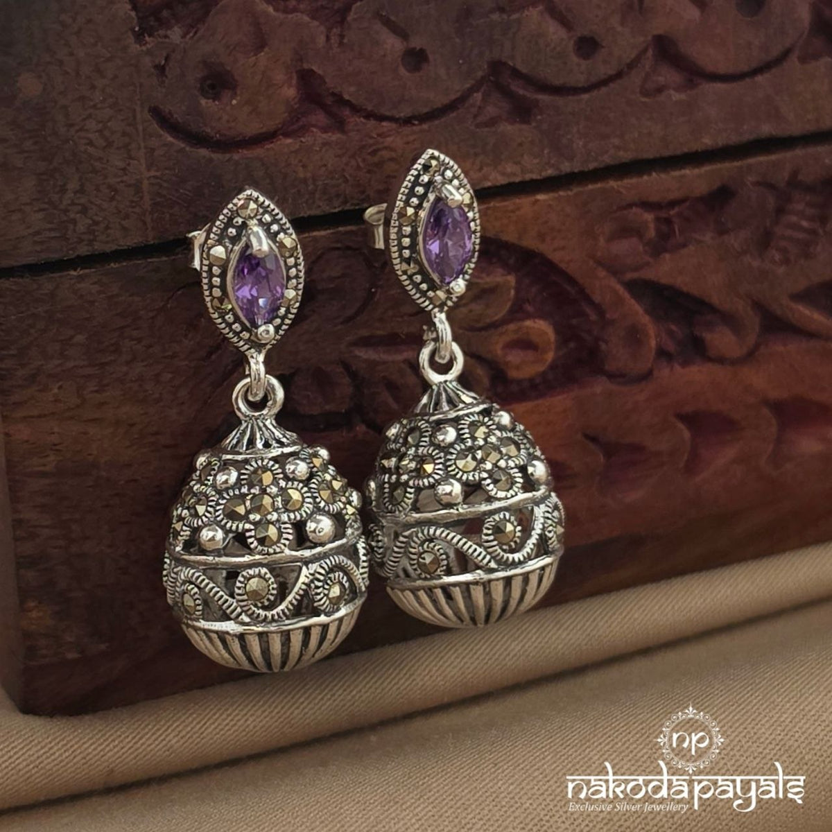 Amethyst Markasite Earrings (St4165)