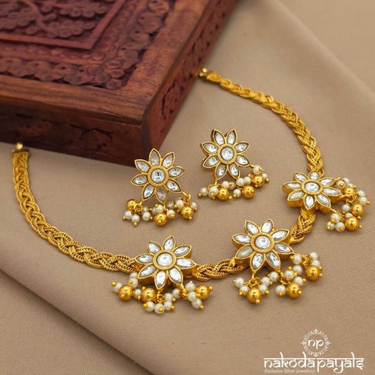 Braided Floral Kundan Neckpiece With Earrings (Gn10374)