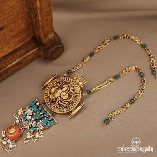 Turquoise Peacock Pearled Neckpiece  (Gn9491)