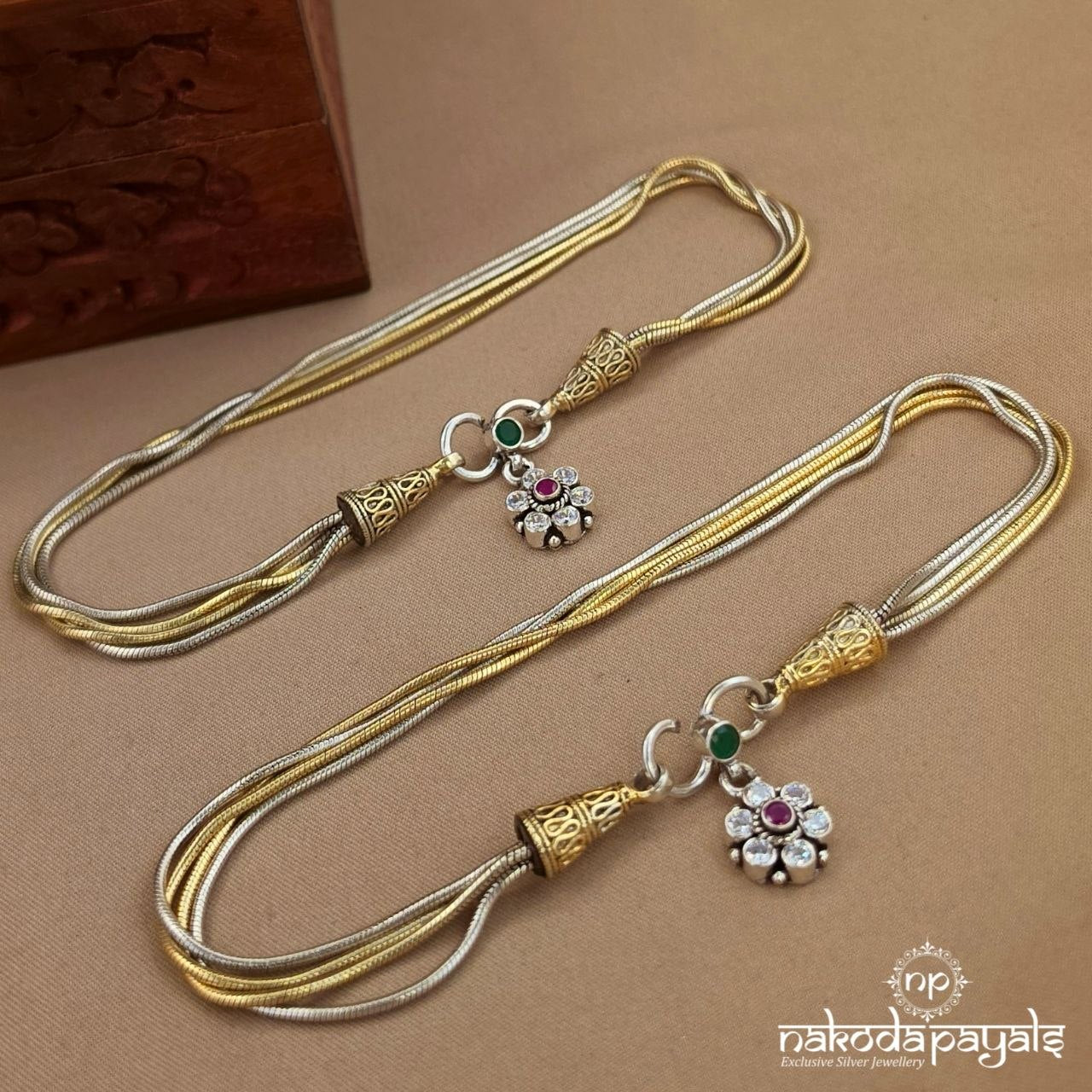 Pink Dot Floral Dual Tone Anklets (A7045)