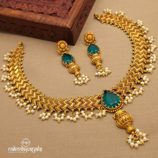 Elegant Green Drop pearl Neckpiece With Earrings (Gn10344)