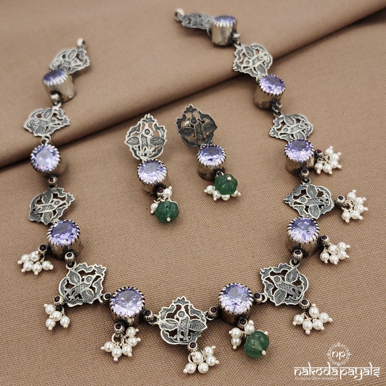 Dotted Amethyst Neckpiece With Earrings (N11352)