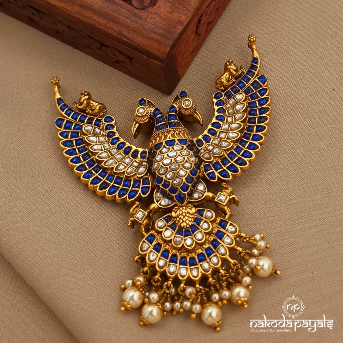 Reversible Gandaberunda Pearl Kundan Pendant (Gp2402)