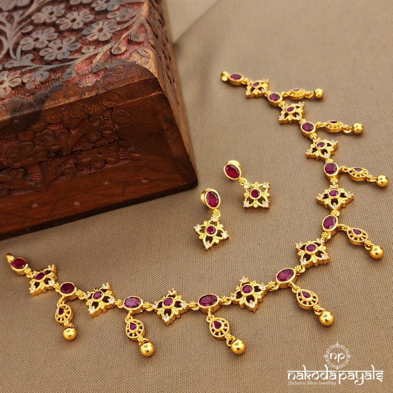Pink Oval  Neckpiece With Earrings (Gn9666)