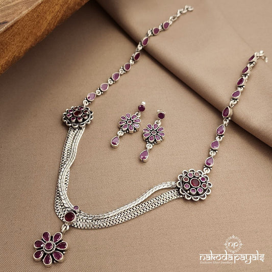 Pink Drops Neckpiece With Earrings (N11050)