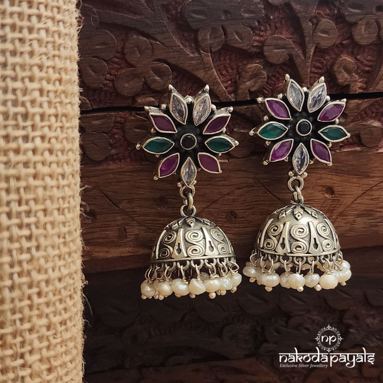 MultiColor Pearled Drop Jhumka (J1479)